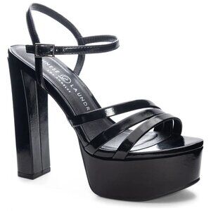 Chinese Laundry NEW "Amella" anke Strap black paltform sandal patent heel